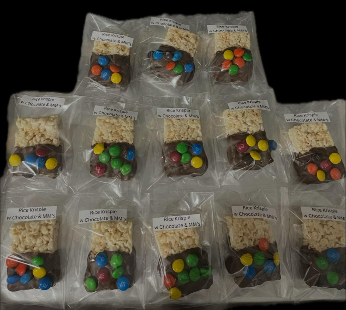 Chocolate Covered Rice Krispie Treats with M & M’s