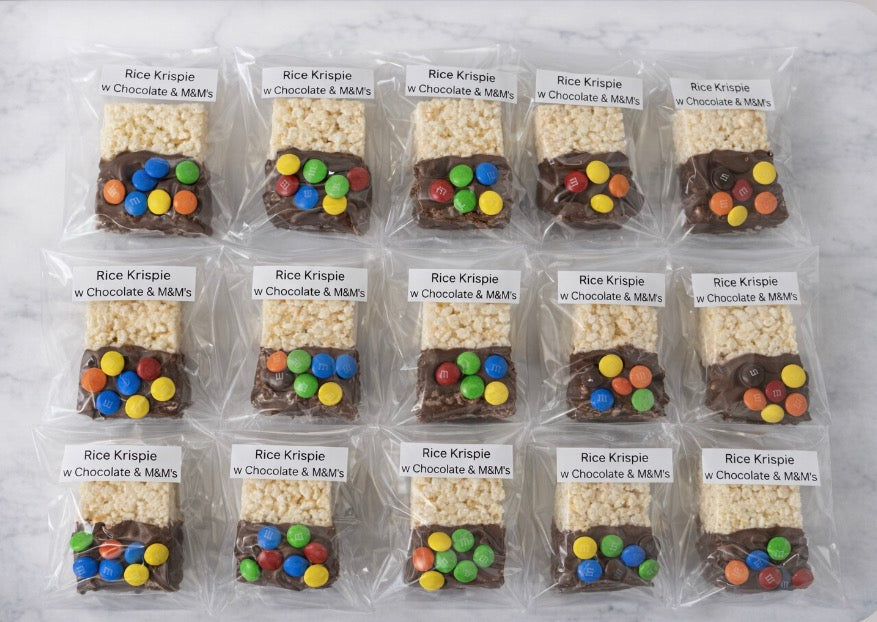 Chocolate Covered Rice Krispie Treats with M & M’s